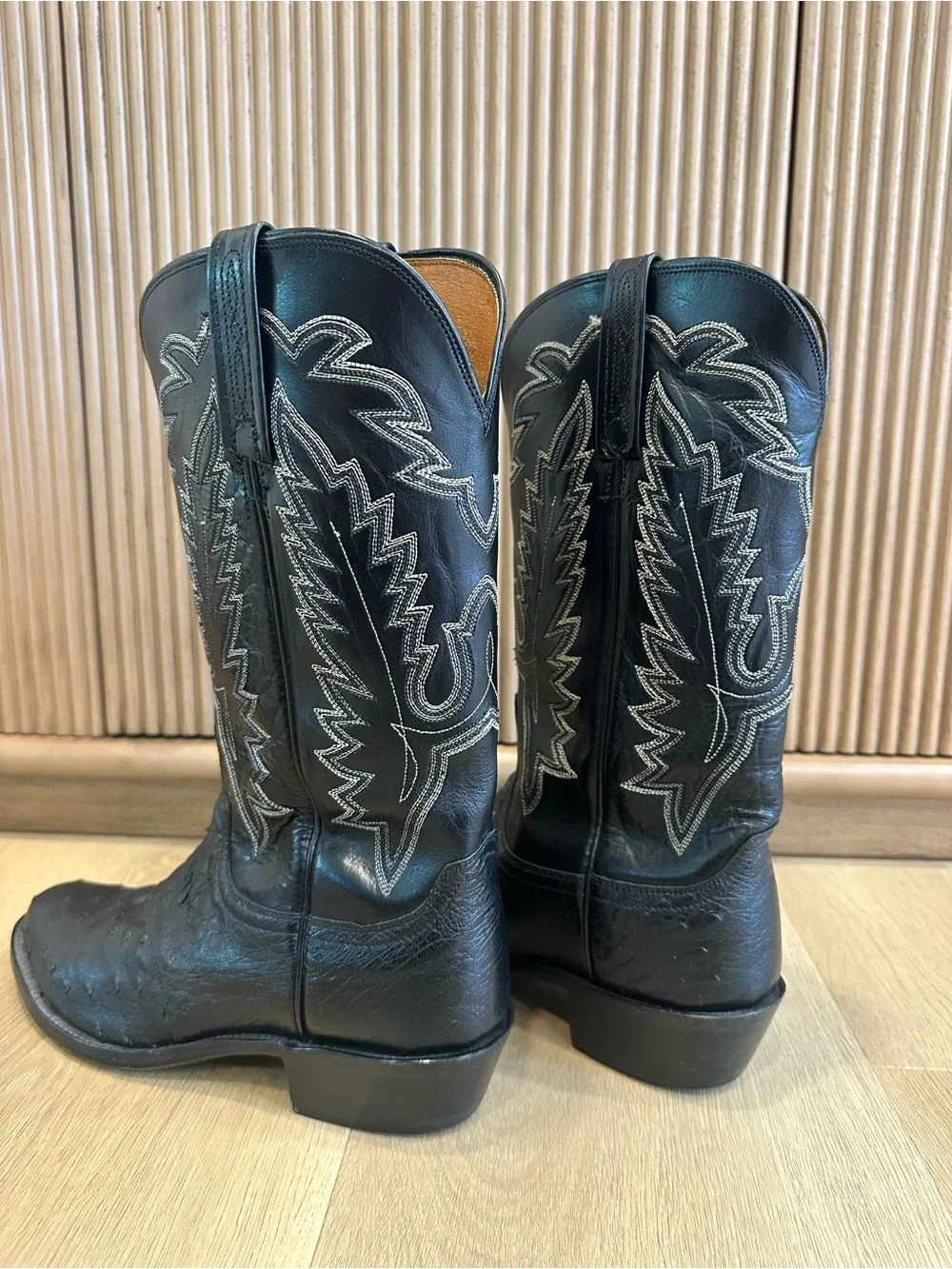 Lucchese 1883 Mens Size 8.5 D Black Ostrich Leather Round Toe Western Boots